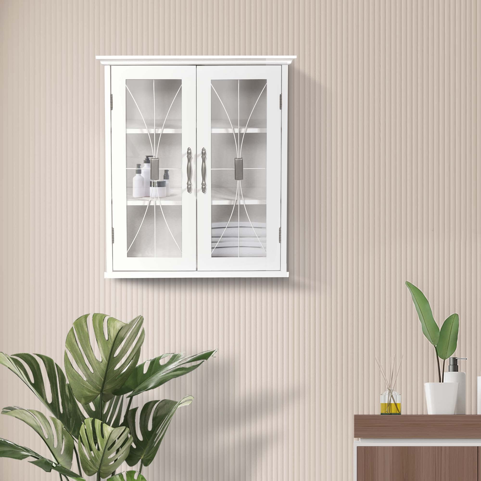 Teamson Home Armoire de Toilette Murale Salle de Bain 2 Portes en Bois Blanc Delaney 7930