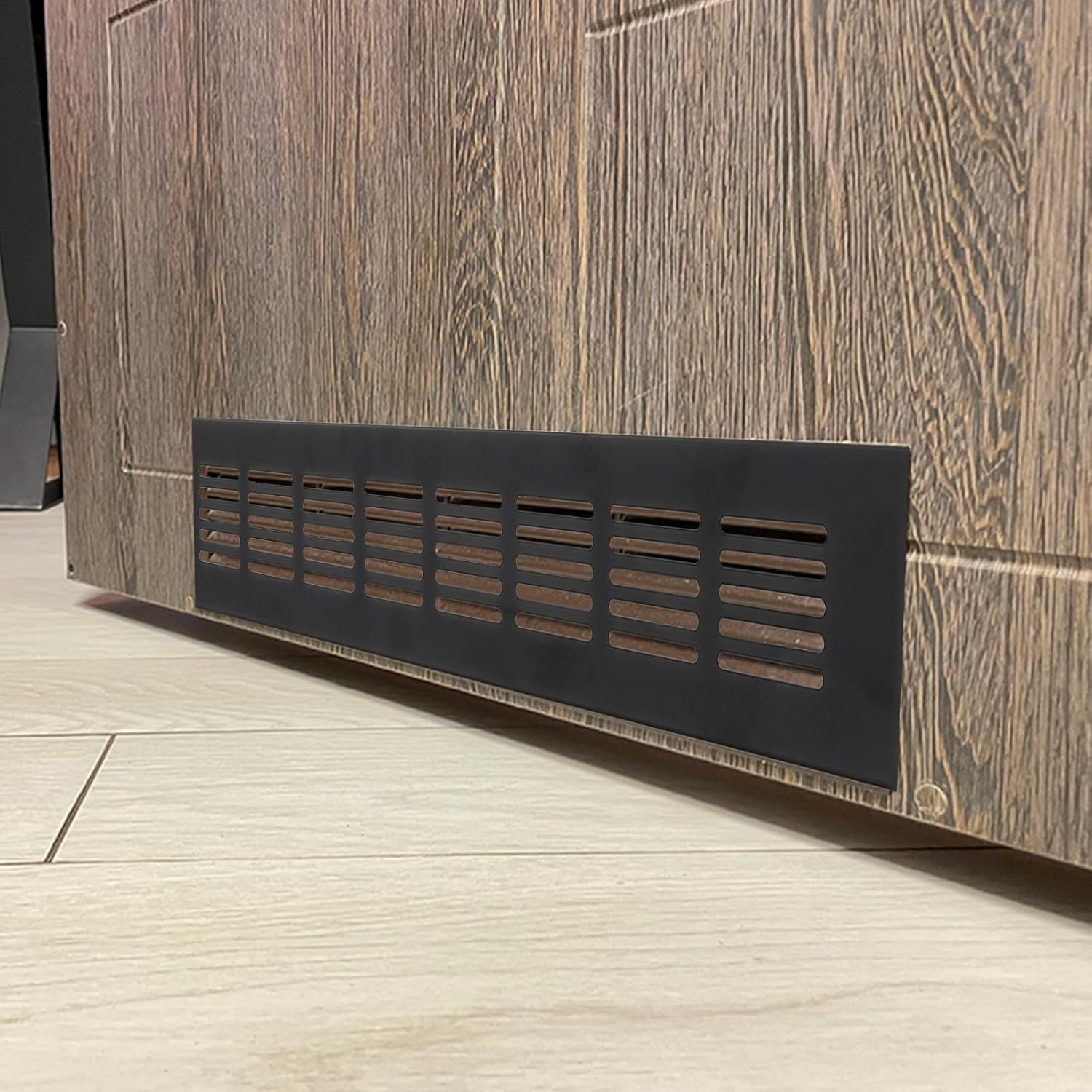 PATIKIL 20 x 4 Inch Door Air Vent Cover, 2pcs Aluminum Grille Ventilation Cover Louvered with Mounting Screws for Cabinet Wardrobe Door, Black