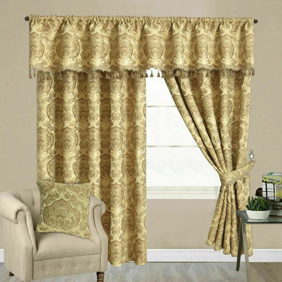 Online Bedding Georgia Jacquard Curtains For Bedroom - Luxury Modern Pencil Pleat Fully Lined Curtains (Gold, 66″ x 54″ (167 x 137 cm))