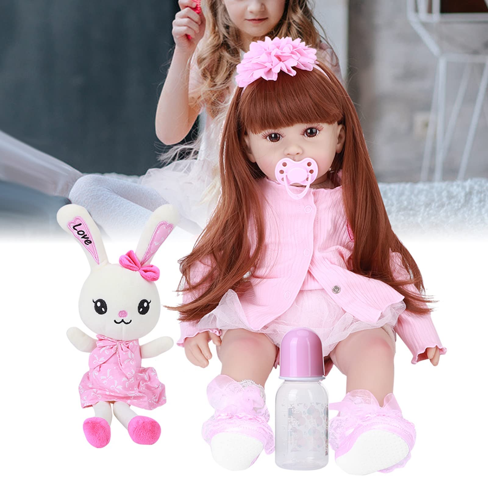 Bellissima Bambola per Giochi Creativi in ​​morbido Silicone da 60 Cm con Vestiti (occhi marroni)