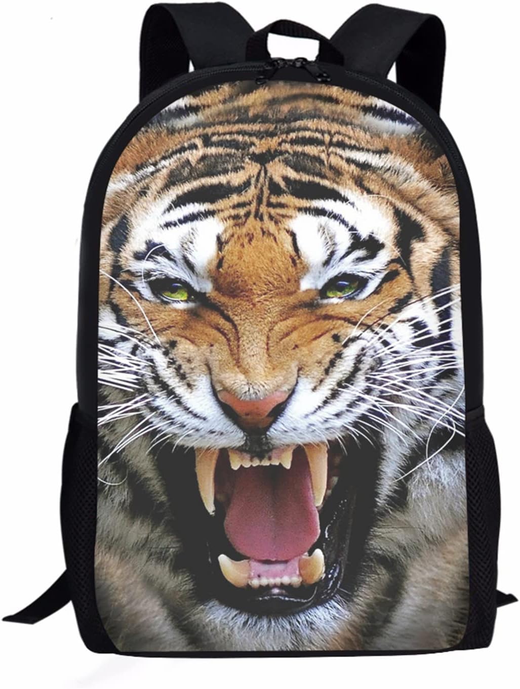 Howilath Funny Animal Puppy Dogs Kids Canvas Daypack, Elephant Horse Wolf Galaxy Velociraptor Dinosaur 17" School Backpack