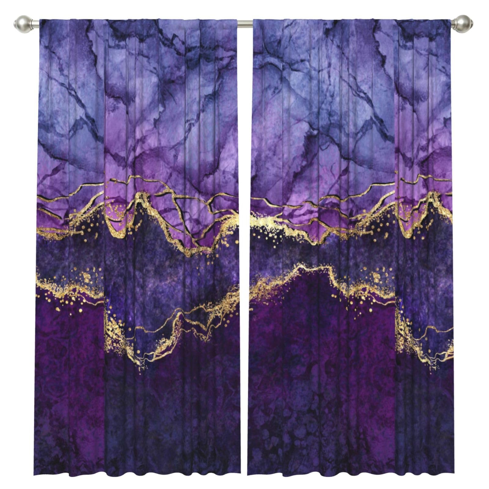 InOmak Abstract Purple Gold Marble, 2 Panels Window Curtains 52 x 84 Inch Blackout Curtains for Living Room Bedroom