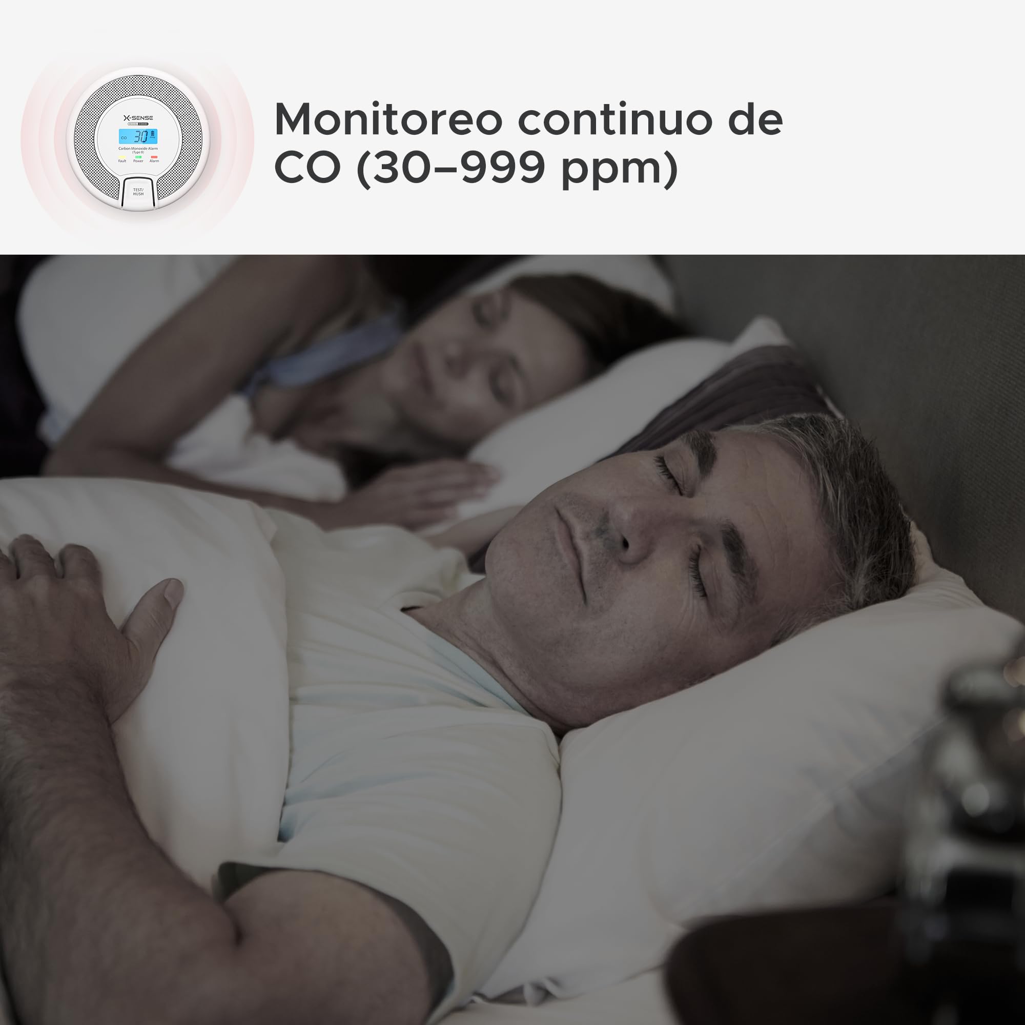 X-Sense Detector de Monóxido de Carbono con Alarma y Pantalla Digital, Alarma de CO con Batería Reemplazable, Cumple con el Estándar EN50291, CO03D