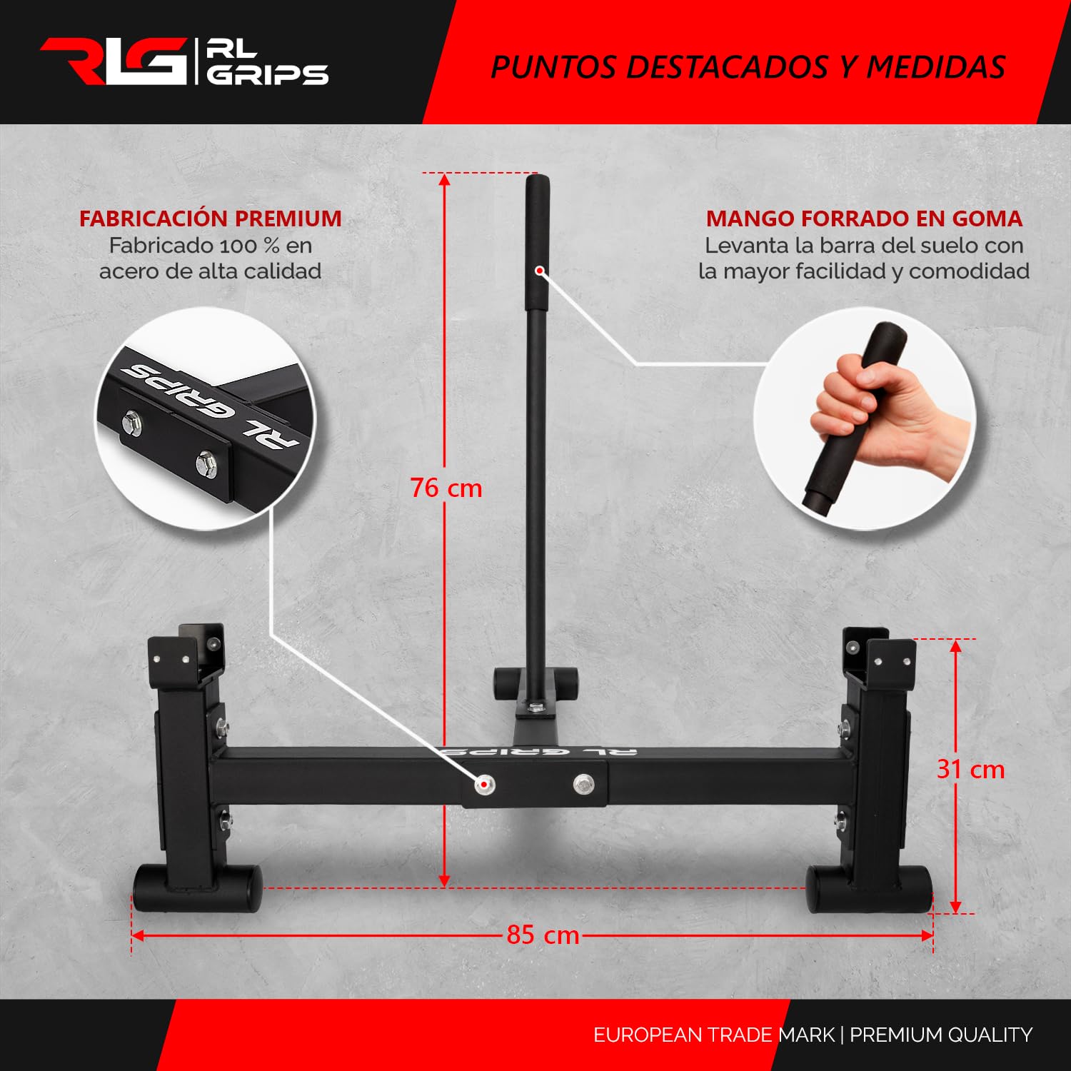 RL Grips - Deadlift Bar Jack - Elevador de Barra para Peso Muerto de Acero Resistente - Gato de Carga para Powerlifting, Halterofilia, CrossFit y Gimnasio Profesional