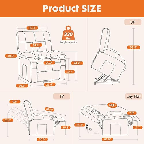 Miniatura 14 de Sweetcrispy Silla reclinable, silla basculante giratoria 360 grados para adultos, sillas reclinables deslizantes, sillas de guardería para sala