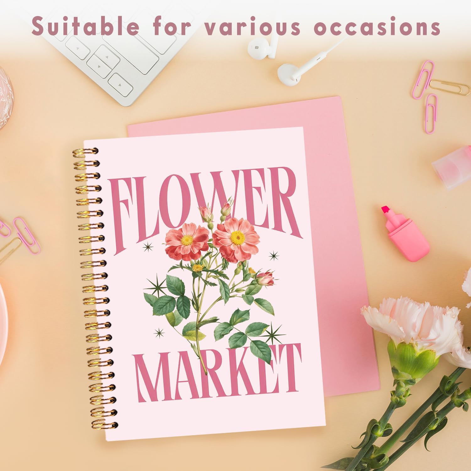 Lacama Cute Notebook Journal for Women, Pink Pretty Notebooks Gifts for Women, School Office Supplies, Flower Market Hardcover Spiral Notebook for School 5.5x8.3 Inch - Image 5