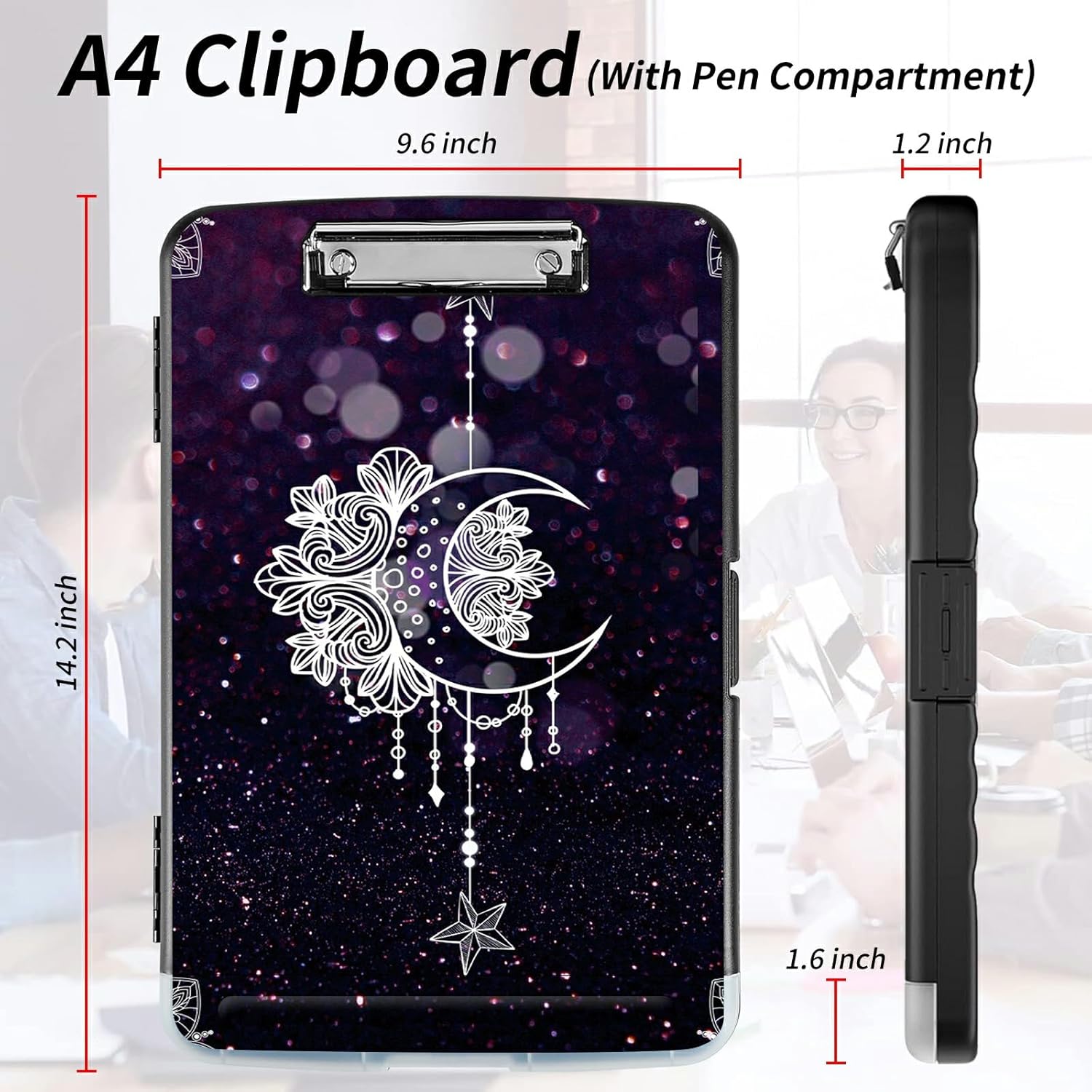 File Clipboard Storage with Pen Holder High Capacity Plastic Nursing Clipboards File Folder Storage Box Clipboard with Heavy Duty Clips for Teacher,Doctor,Offices-Moonflower