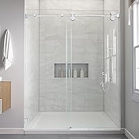 Vista 11 de Puertas corredizas de ducha para bañera de 56-60 pulgadas de ancho x 66 pulgadas de alto, ancho ajustable, 3/8 pulgadas (0.394 in), sin marco
