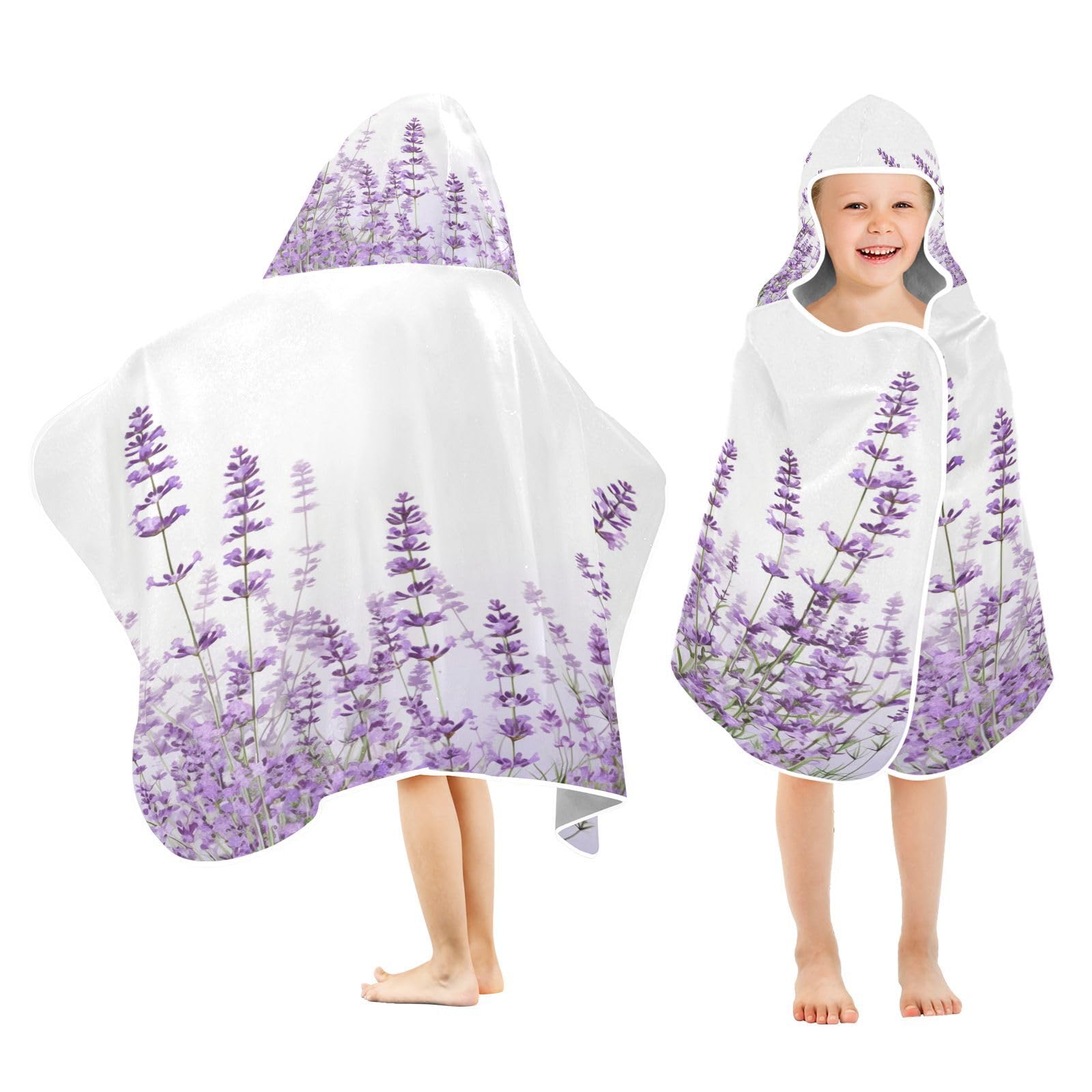 Nesatuwa Hooded Towel for Kids,Lavender Flowers Kids Beach Bath Towels Soft Absorbent Quick Dry Poncho Towel for Girls Boys