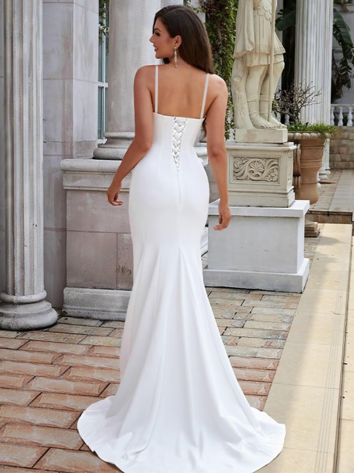 HUINI Satin Brautjungfernkleider Damen Meerjungfrau Spaghettiträger Abendkleid mit Schlitz