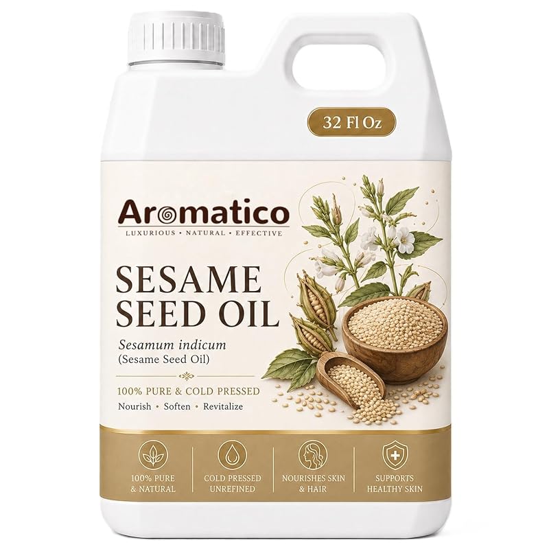 Aromatico Óleo de Gergelim Prensado a Frio para Pele, Cabelo e Corpo, 946 mL