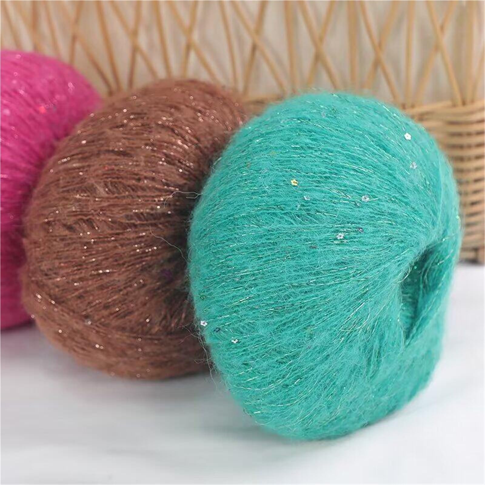 Pailletten Garn 200 g/Set dünnes Mohairgarn mit Pailletten | For Häkelpullover, Mütze, Schal, Schal, DIY-Faden, weich, bequem, leicht(14 Khaki)