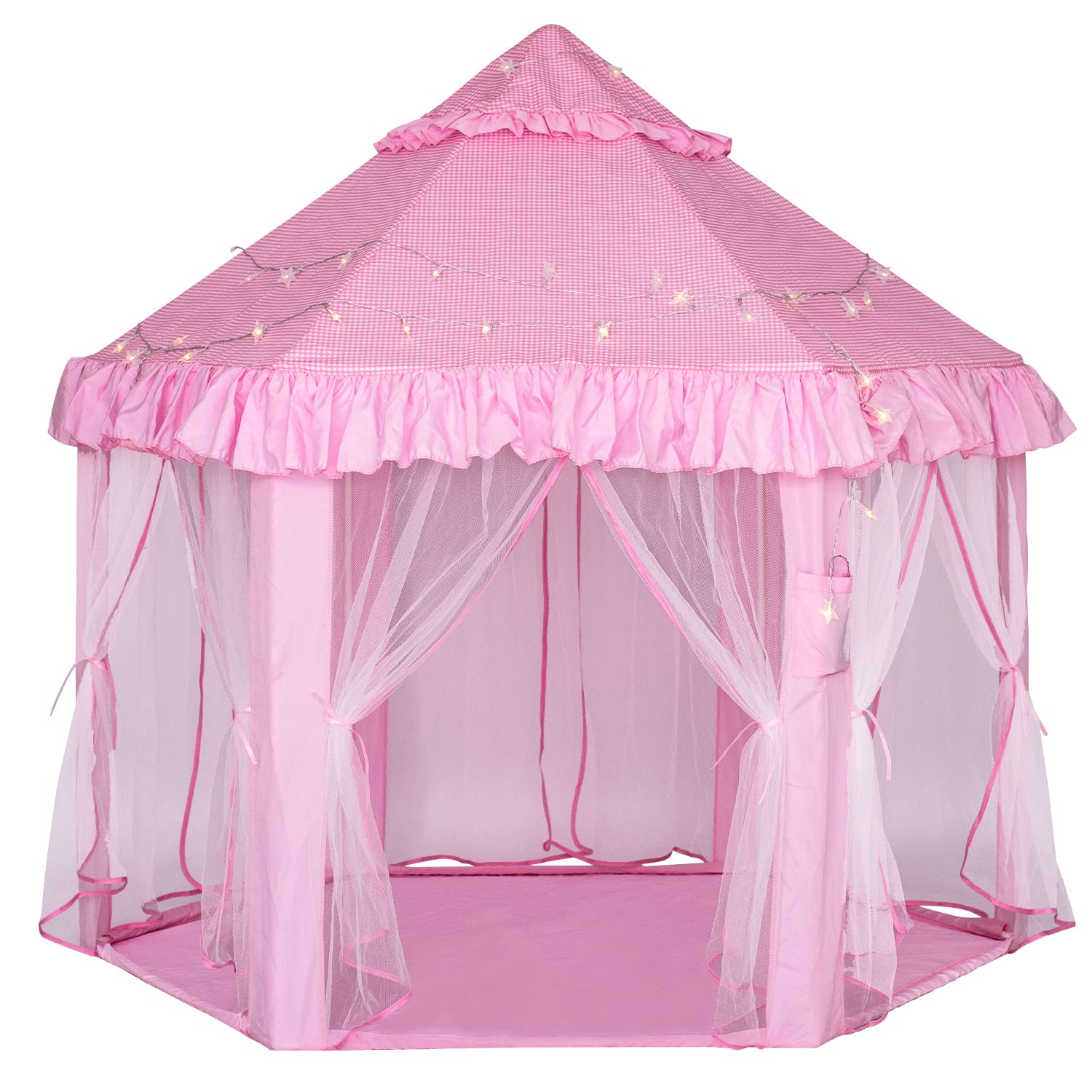 Kids Play Tent for Girls - Indoor & Outdoor Large Princess Tent Castle Playhouse with Star Lights Kids Toddlers Toys Gifts for 3 4 5 6 7 8 9 Year Old Girls Boys (Hexagon 140x135cm)
