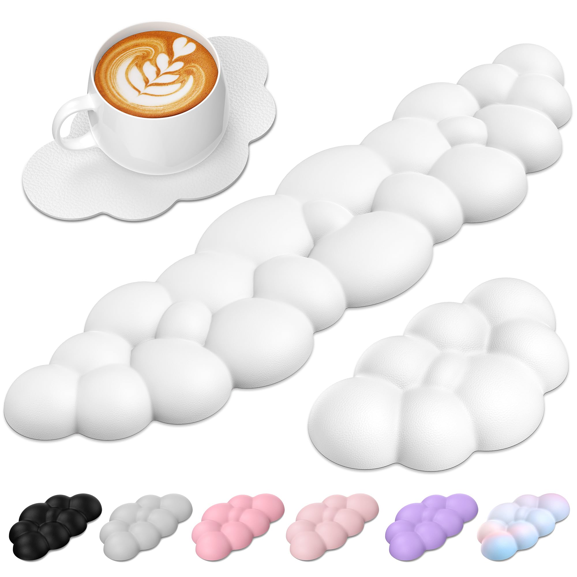 TECKNET Wolke Handballenauflage Tastatur, Ergonomisches & Entspannendes Handgelenk: Memory-Schaum mit PU-Leder Gegen Müdigkeit, 3-In-1 Handauflage Set Für Büro, PC, Gaming, Computer - Weiß