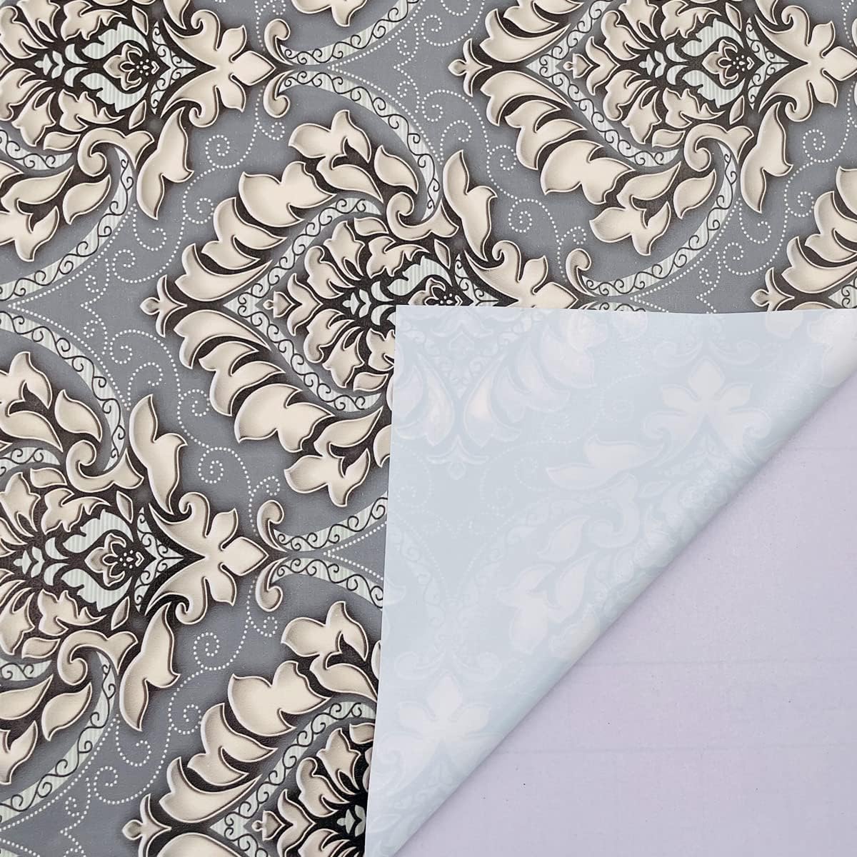 2Pack Shelf Liners for Kitchen Cabinets Closet Easy Clean Self Adhesive Grey Damask Wallpapers Refresh Furniture Surface 18 inch Wide