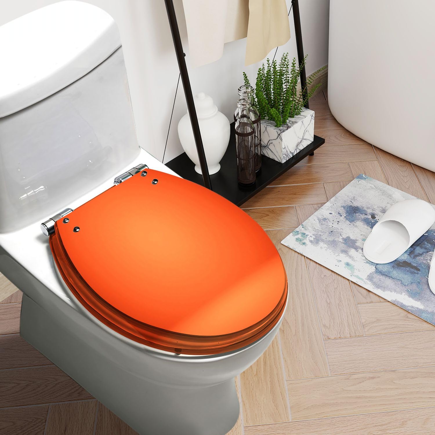 Round Toilet Seat Empty orange studio room used as for display your products Resin Toilet Seat Slow Quiet Close with Quick-Release Hinges Toilet Seat with Cover Easy to Clean Install
