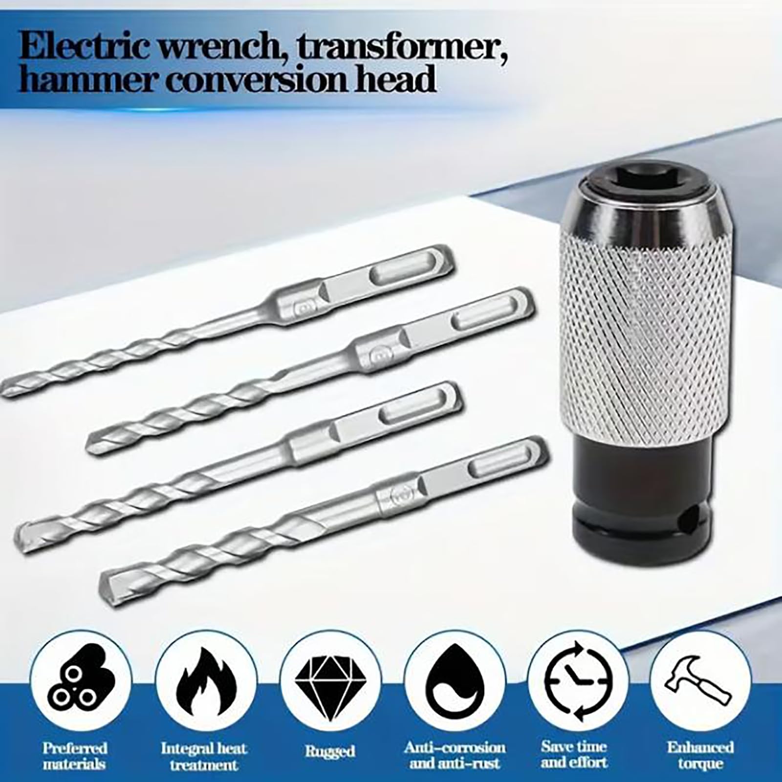 Adapter młota obrotowego z zestawem bitów udarowych, konwerter młotka elektrycznego na wiertarkę, klucz elektryczny, transformator, konwerter konwersji