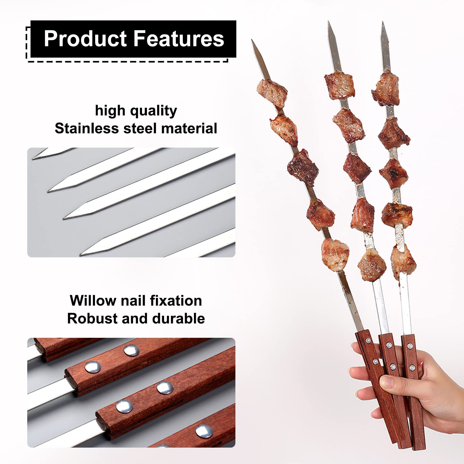 Lot De 10 Brochettes Barbecue Inox 40cm - Broches En Acier Inoxydable Pour Griller Viandes Et Légumes