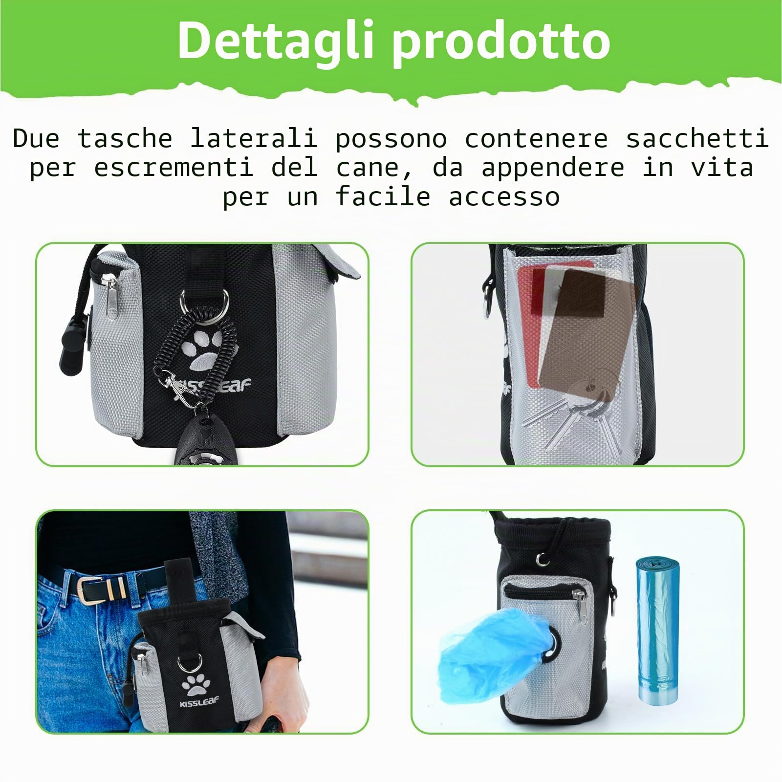 kissleaf Porta Premietti per Cani Multifunzionale Borsa Porta Snack Cane Sacchetto Addestramento Cani Marsupio Premi Cane Porta Sacchi Cibo Cane