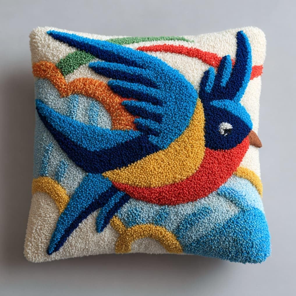 AxiangziK Latch Hook Cushion Kits,Bird DIY Needlework Pillow Cover Cushion Rug Making Kit,17X17Inch Handmade Embroidery Kits, Decorative Throw Pillow Cover for Sofa Cushions, Bedroom Decor