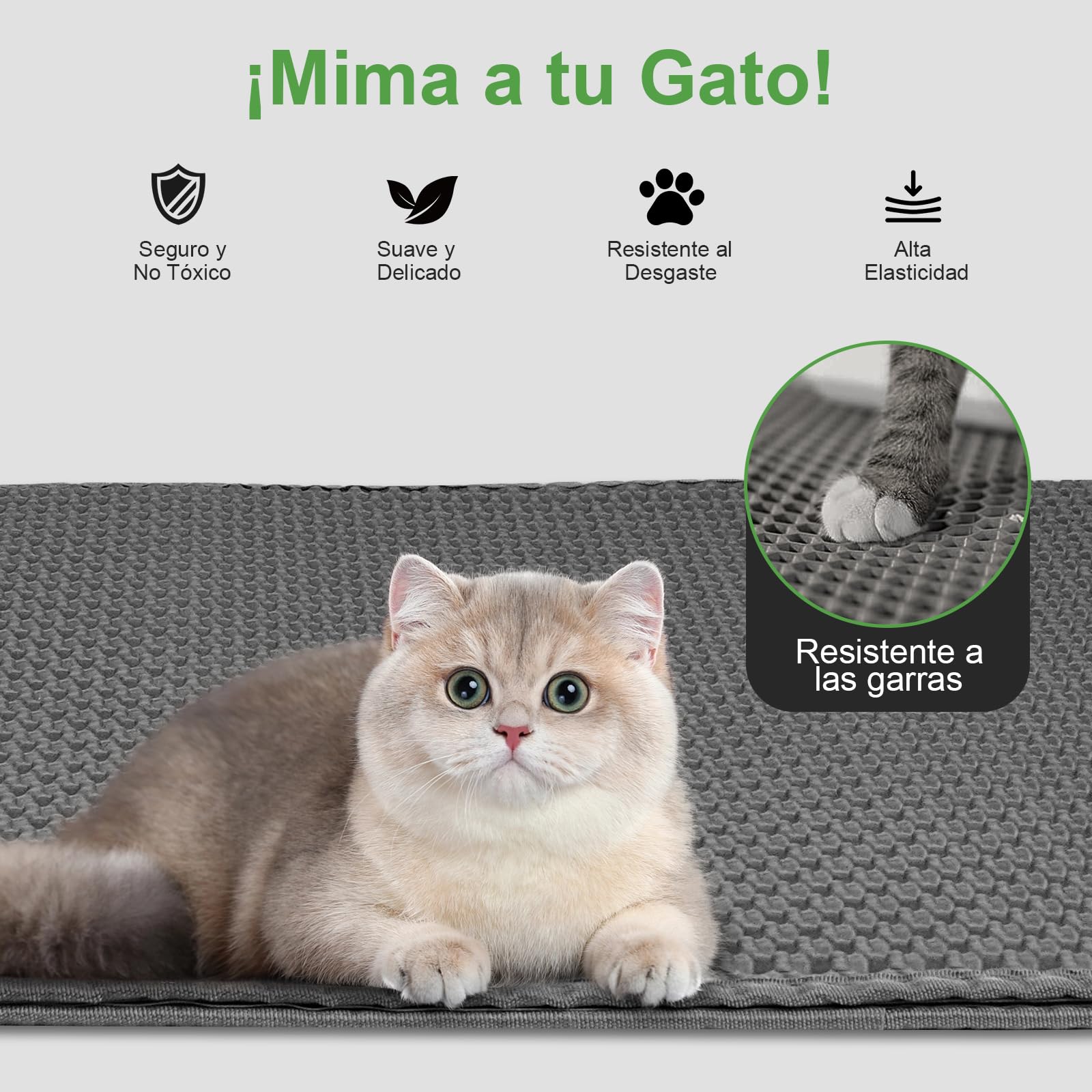Alfombra Arenero Gato 90 x 60 cm EVA Impermeable Alfombrilla Arenero Gato, Diseño de Doble Capa en Forma de Panal Alfombra Arena Gatos, Gris
