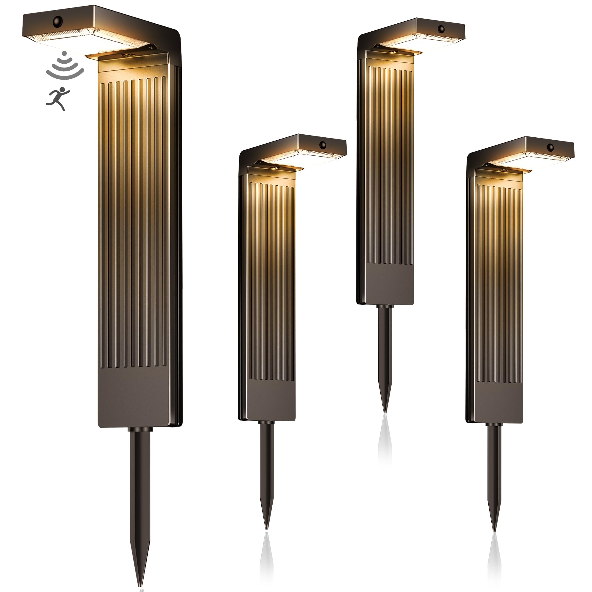 Solarlampen für Außen 4 Stück, 400LM Garten Solarleuchten mit Bewegungsmelder, 2-Phasen-Farbwechsel (3000K/6500K) LED, IP65 wasserdicht für Hof, Einfahrt & Wege
