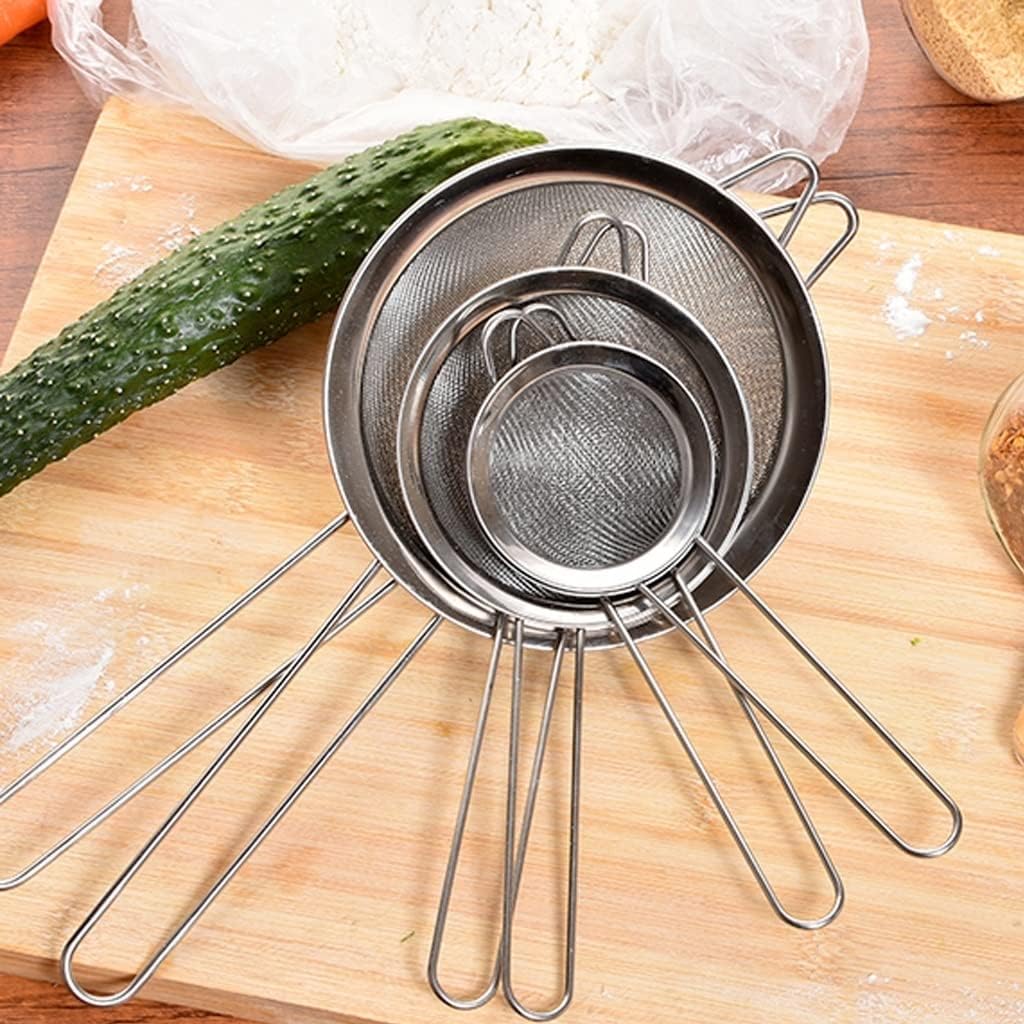 ENGENDER Strainer with Handle Pasta Strainer Multi-Functional Mesh, Fine Stainless Steel Soup Skimmer Spoon Strainers with Comfortable Non Slip Handles Kitchen Tools(Small)