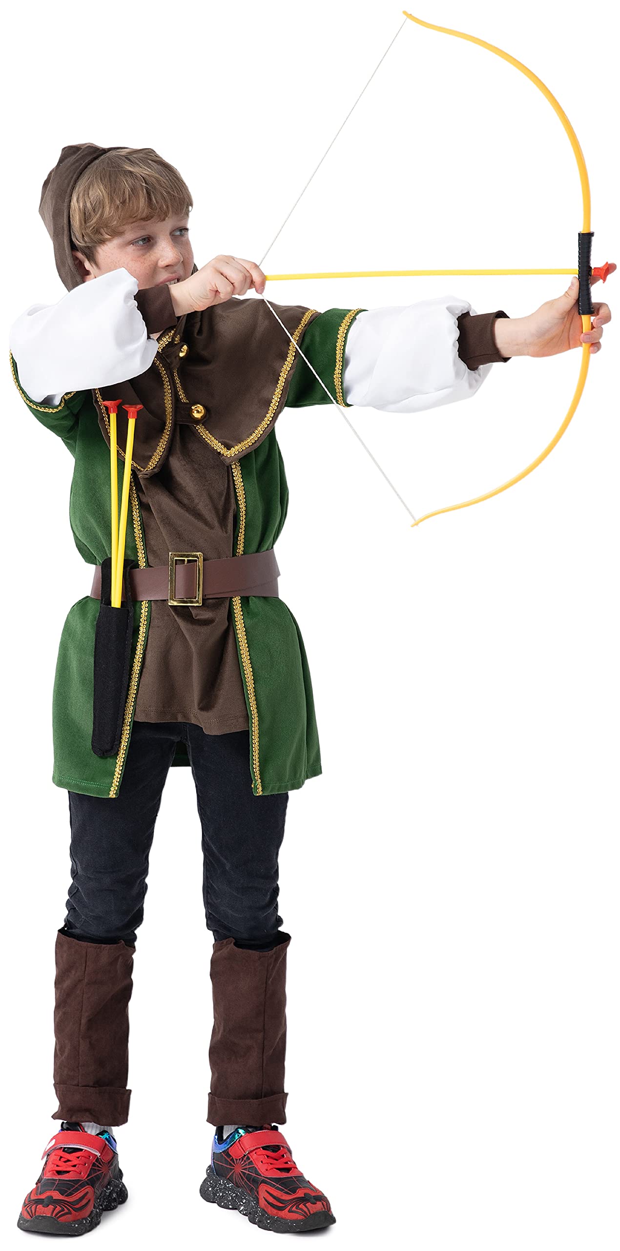 corimori Kinder Robin Hood Kostüm mit Pfeil und Bogen | Für Jungen & Mädchen | grün, braun