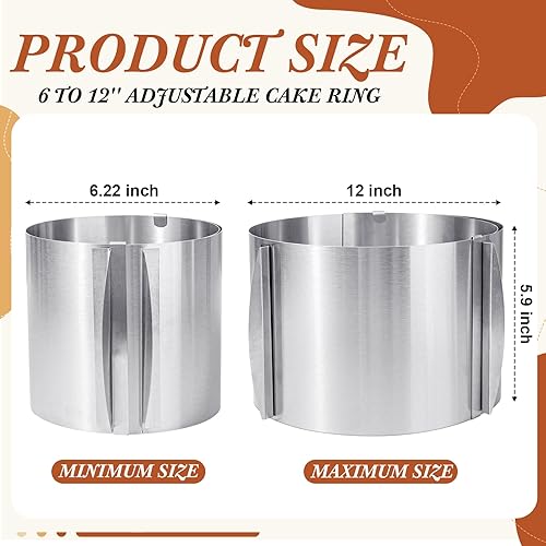 Miniatura 2 de Hushee 2 moldes para tartas de 5.9 in de alto, 6 a 12 pulgadas, anillo ajustable para tartas, suministros para hornear, anillos redondos de acero
