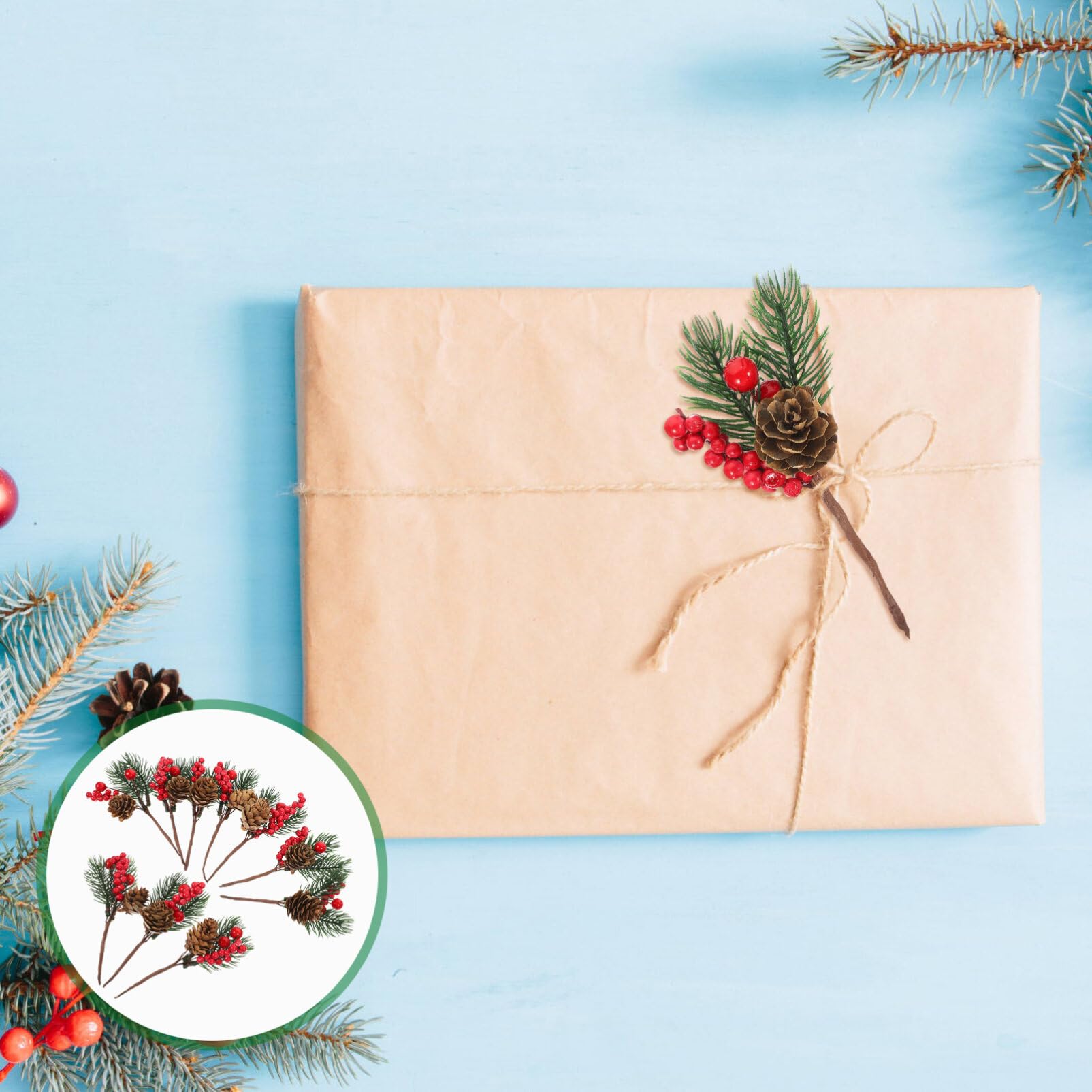 VANZACK 10pcs Christmas Tree Berry Decors, Artificial Red Berries Stems Branches, Fake Burgundy Berry Picks for DIY Crafts Wreath Garland Christmas Ornaments Decor