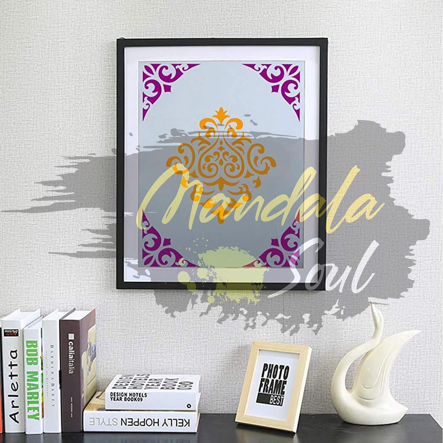 Mandala soul 16 Pcs Stencil Border, Reusable Painting Template for Home Decor, Crafting, DIY Albums and Printing,Art Scrapbook, Cake, Wall, Tile, Fabric 1