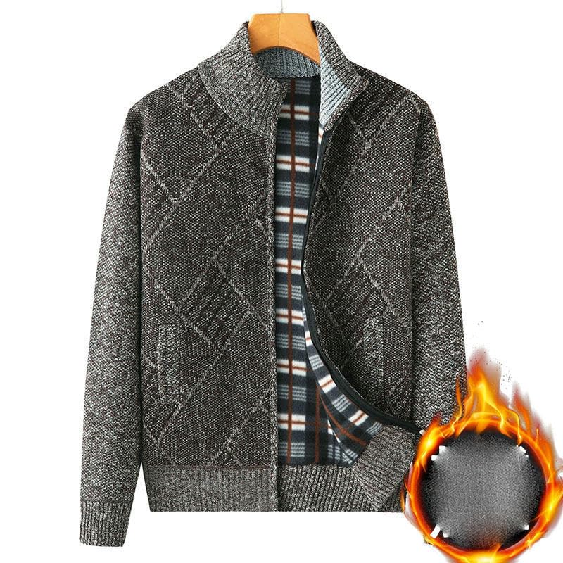 Men's Autumn Winter Thickened Plush Lined Warm Knit Sweater Cardigan2