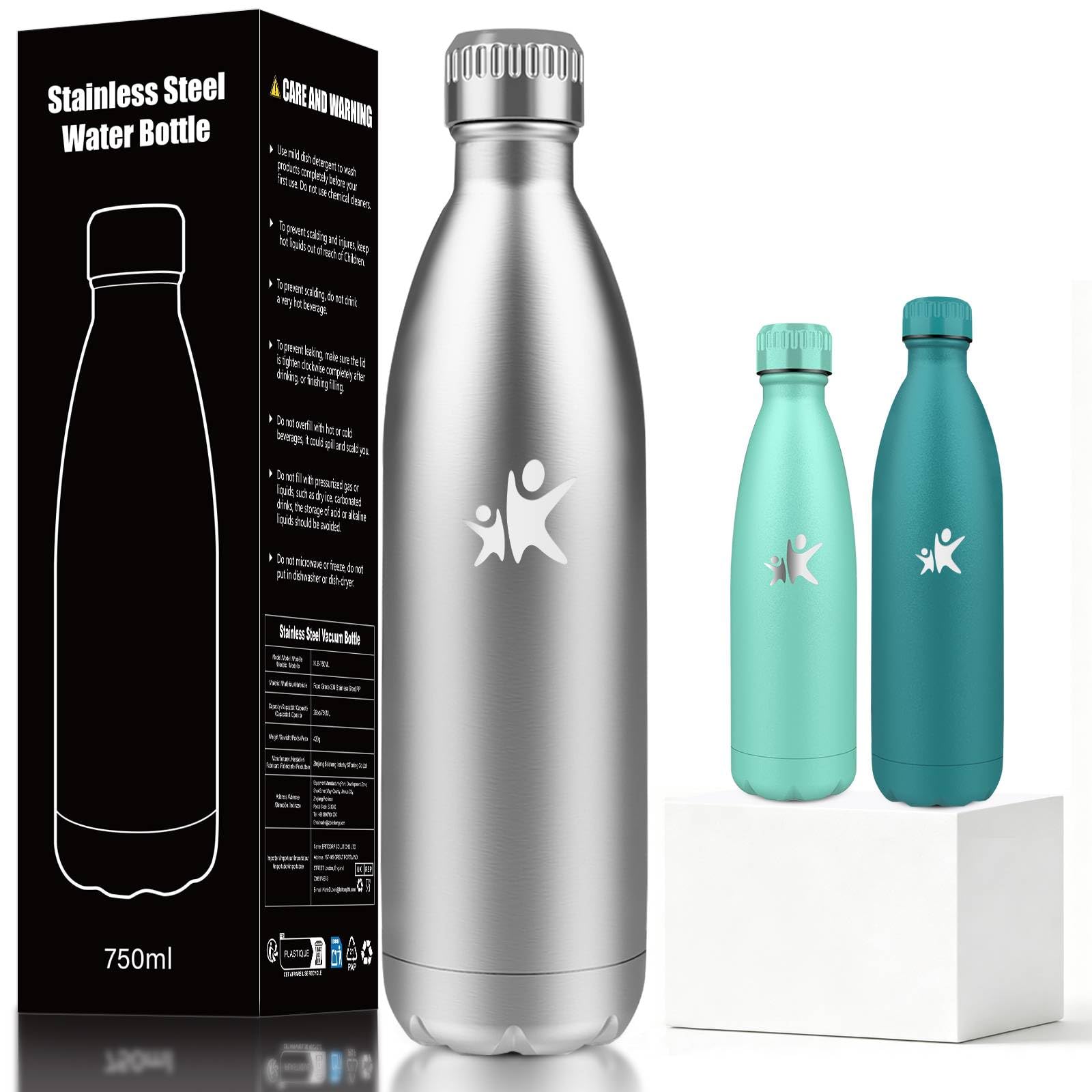 Mujigaga Insulated Water Bottle, 750 ml, Leakless, Stainless Steel Water Bottles, BPA-Free, Thermal Bottles, 18/8 Stainless Steel, Thermal Water Bottle for Schools, Gym, Sports, Travel