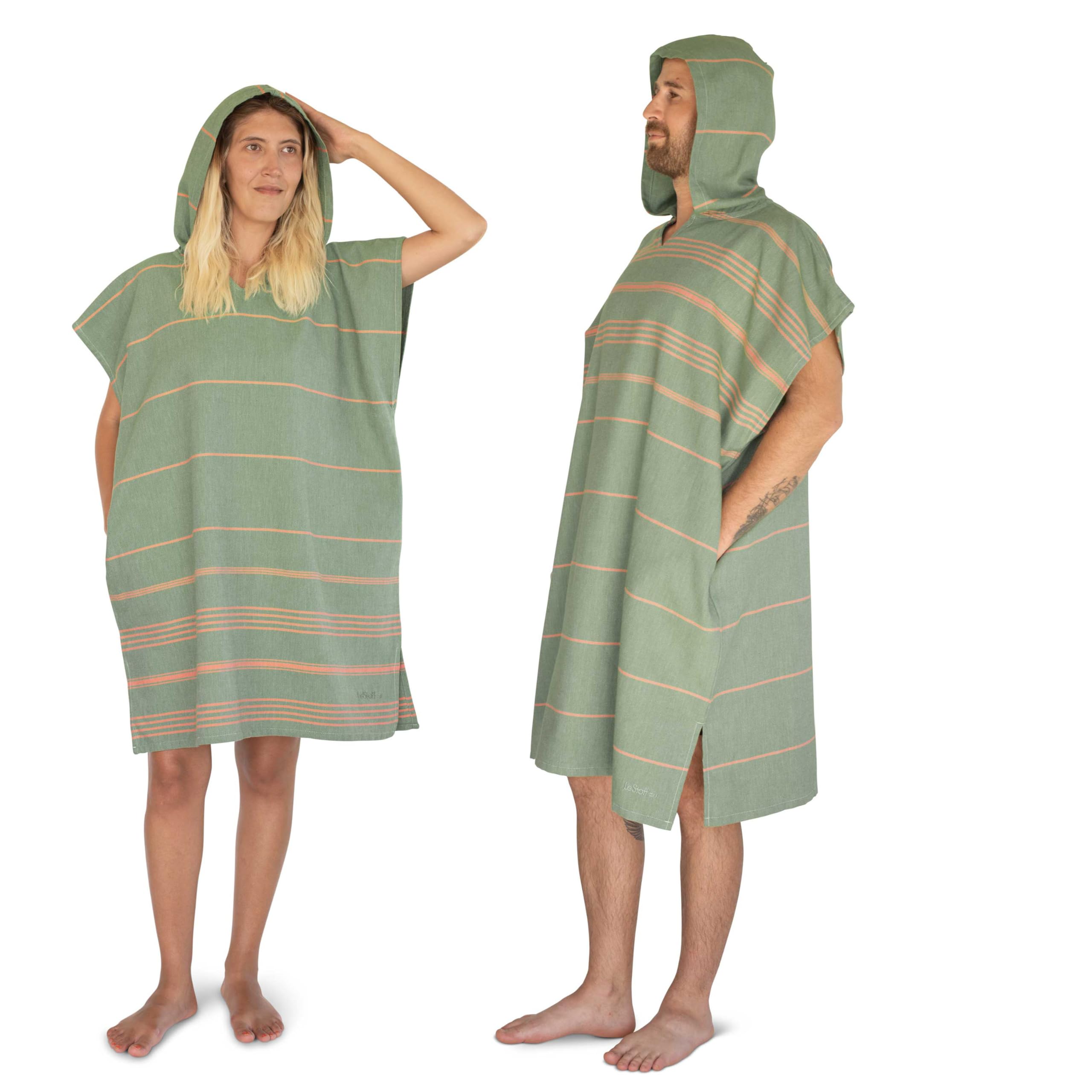 LeStoff Adult Changing Robe, 100% Organic Cotton, Olive-Orange, S/M