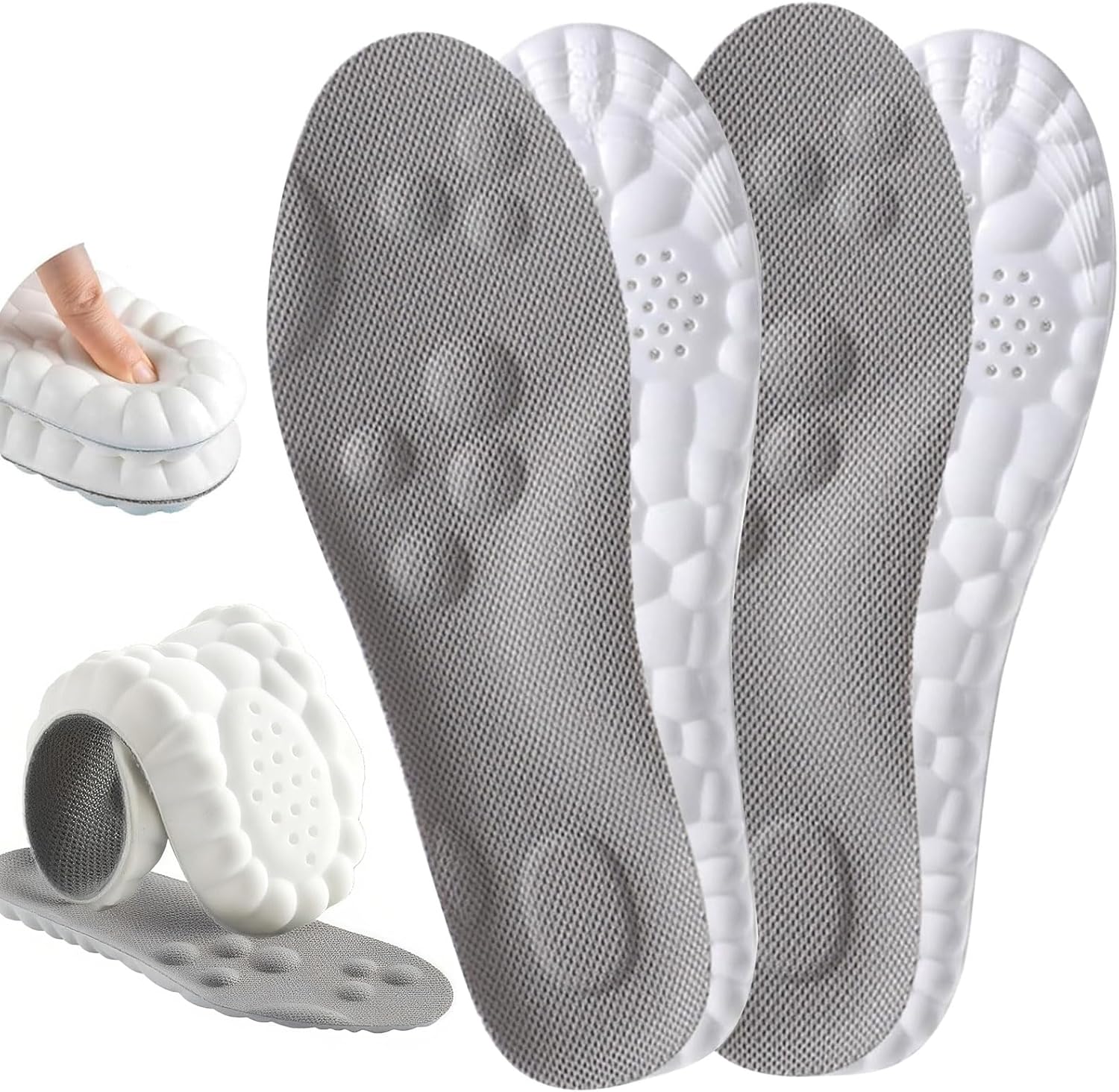 4D Cloud Insoles for Men Women, Plantar Fasciitis Insole, Memory Foam Cloud Insoles, Trim to Fit Arch Support for Foot, Comfort Breathable - 2 Pairs (Gray, Men 6-7/ Women 7.5-8.5) - Amazon product rated Grade B