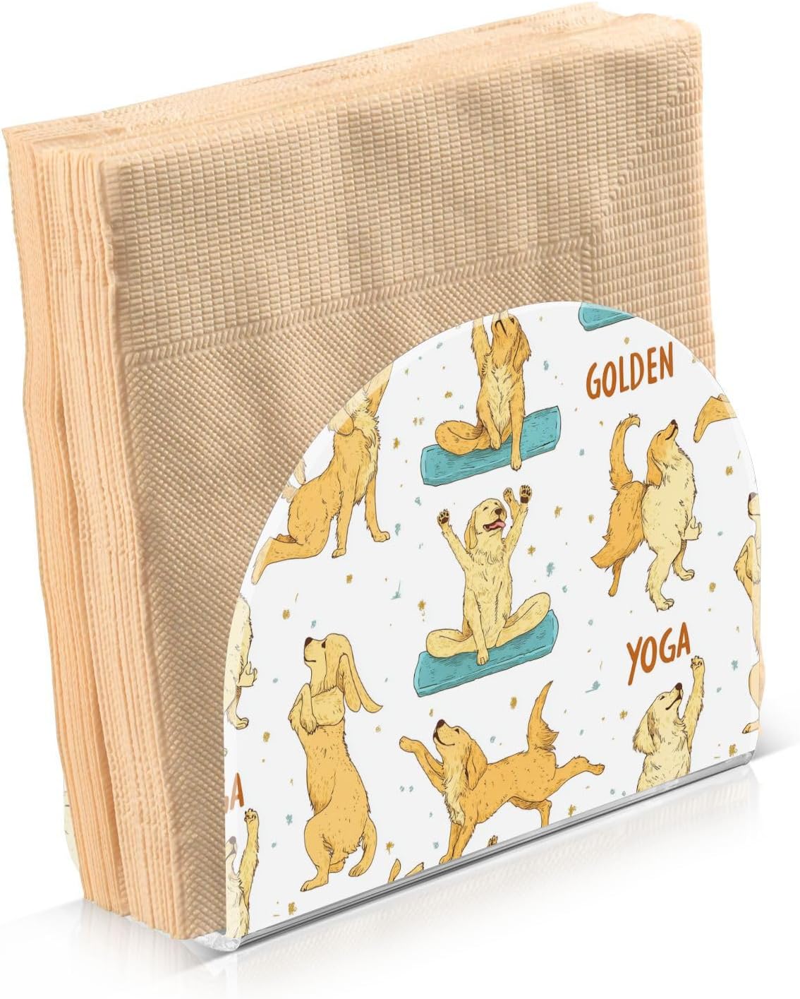 Golden Retrievers Napkin Holder for Table Freestanding Tissue Dispenser Acrylic Doing Yoga Cloth Napkin Holders for Kitchen Countertop Home