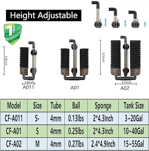Miniatura 6 de Carefree Fish Esponja de filtro de acuario para pecera, filtro de burbujas silenciosas con 3 esponjas y 1 bolsa de bolas de cerámica filtradas para