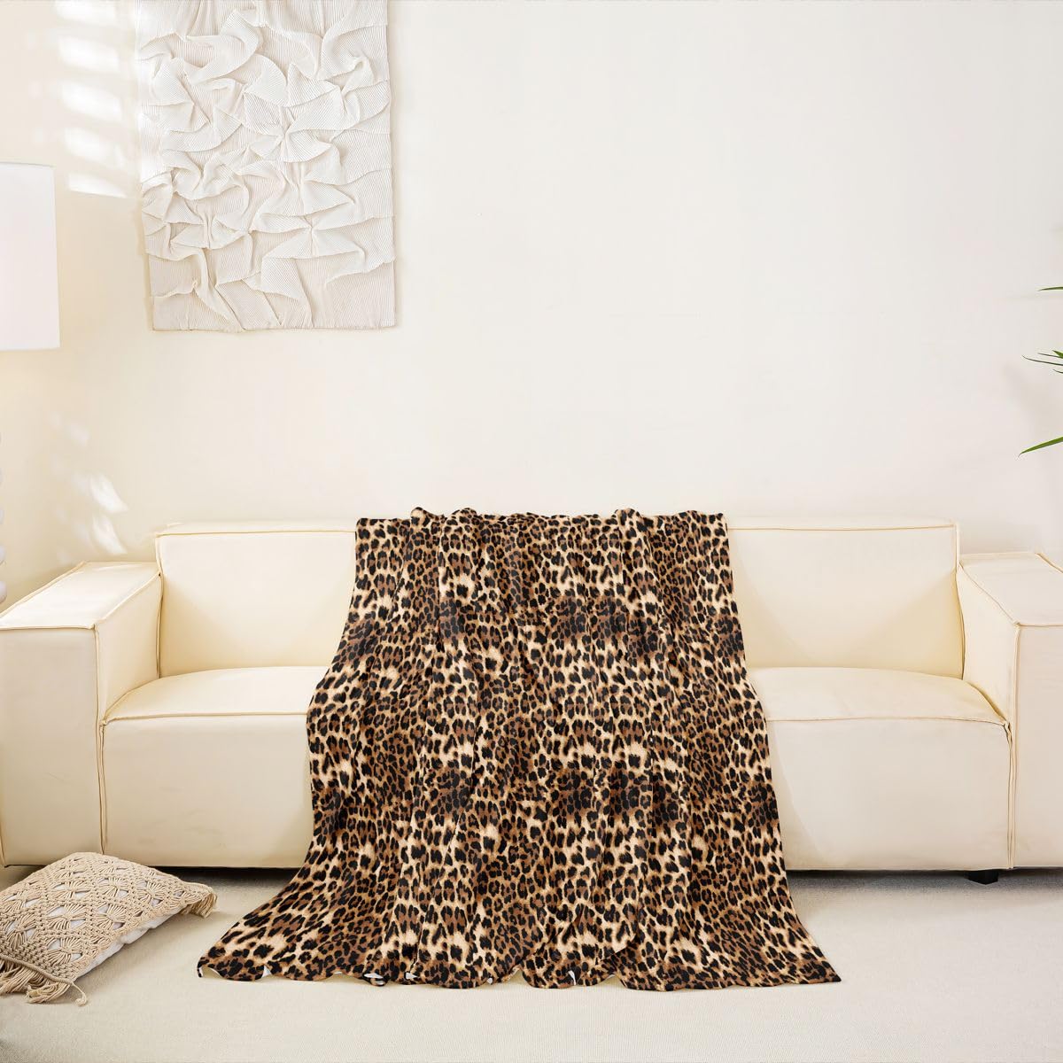 Homewish Czarny brązowy pokrowiec na sofę z nadrukiem w panterkę, 180 x 300 cm, nadruk geparda, ochraniacz na kanapę, Afryka, zwierzę, dzika przyroda, pokrowiec na kanapę