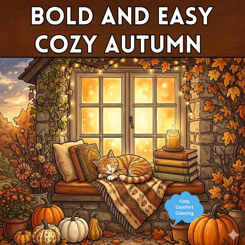 Bold and Easy Cozy Autumn Coloring Book: Cozy Fall Scenes for Relaxation and Creative Fun (Cozy Comfort Coloring)