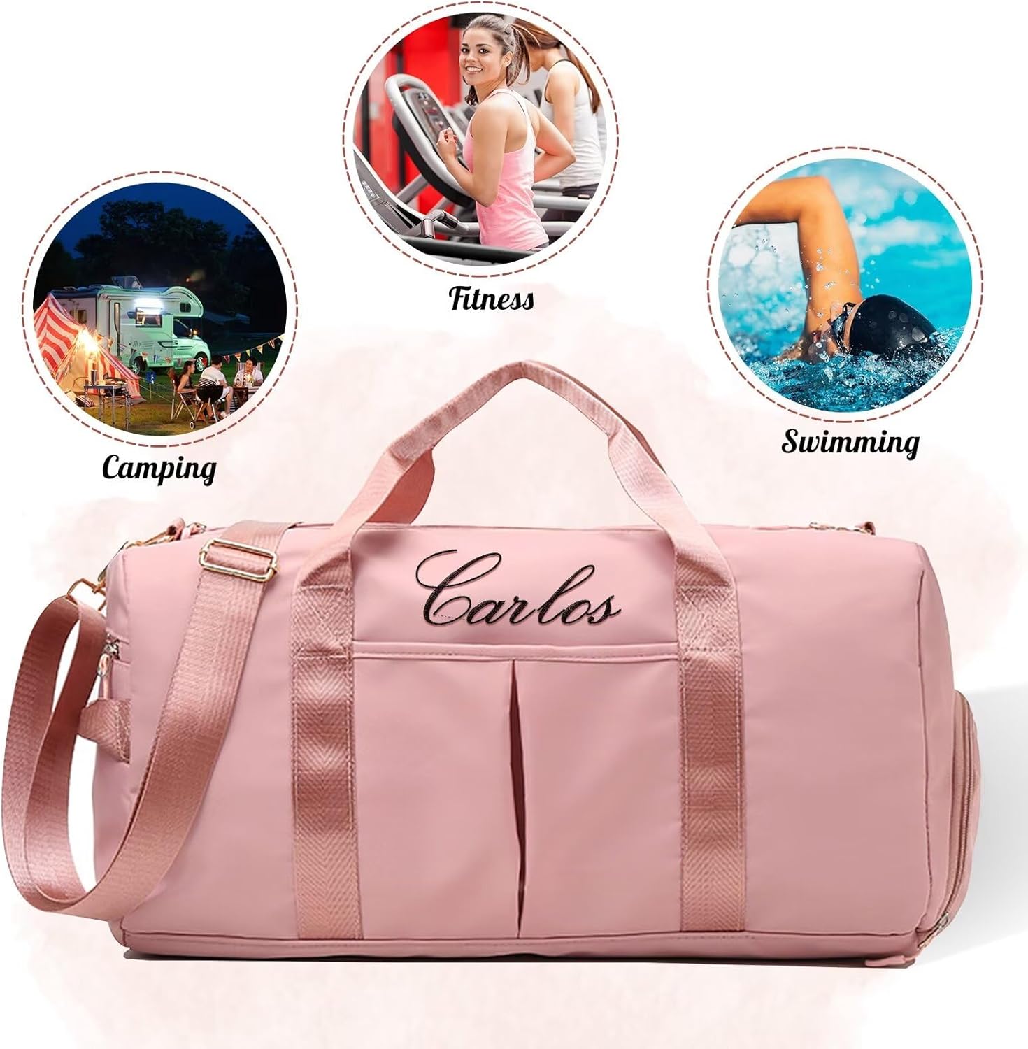Personalized Travel Bag Customized Sports Bags Personalized Pink Embroidered Travel Bag Custom Dance Bag with Wet and Dry Bag and Shoe Compartment Overnight Bridesmaid Gifts(dark blue)