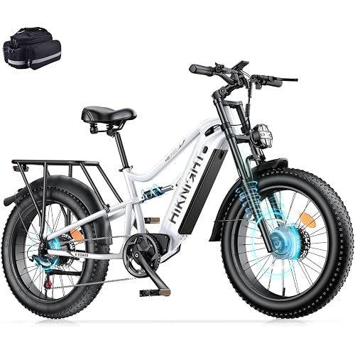 Dual Motor Electric Bike 4000W Peak, 52V 20AH Removable Battery, 24" x 4.0" Fat Tire, 40MPH Full Suspension Dual Hydraulic Brakes Adult E-Bike with Adjustable Stem & Extra Large Thick Seat