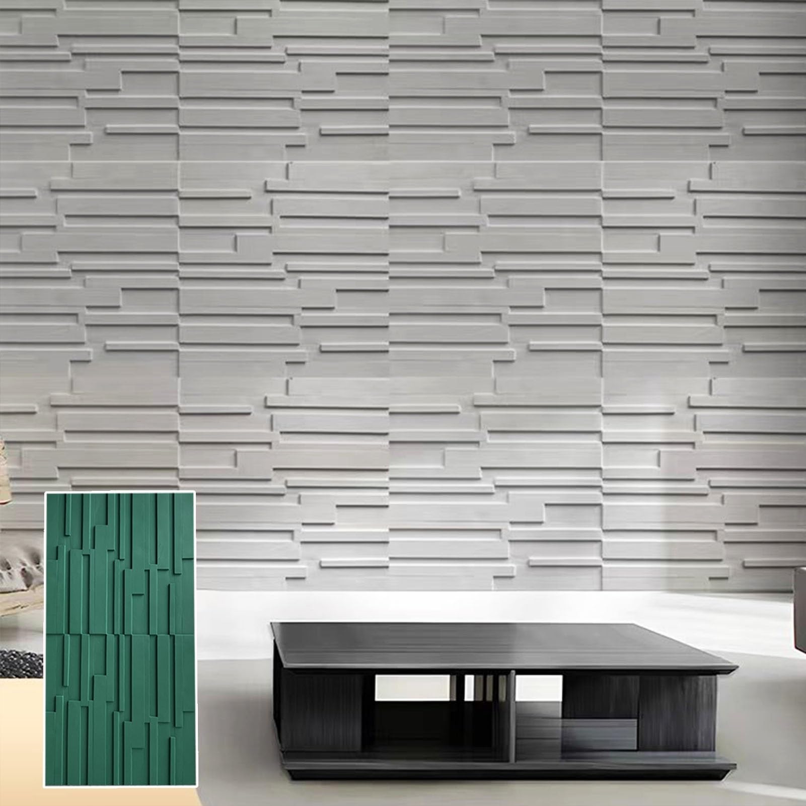 Innovz 3D Fluted Textured Wall Panel, TV Background Slat Tile Wall Décor PU Panels 23.6 X 47.2in, Living Room Bedroom Basement Stairs Wall Covering Panel(Green,2pcs)