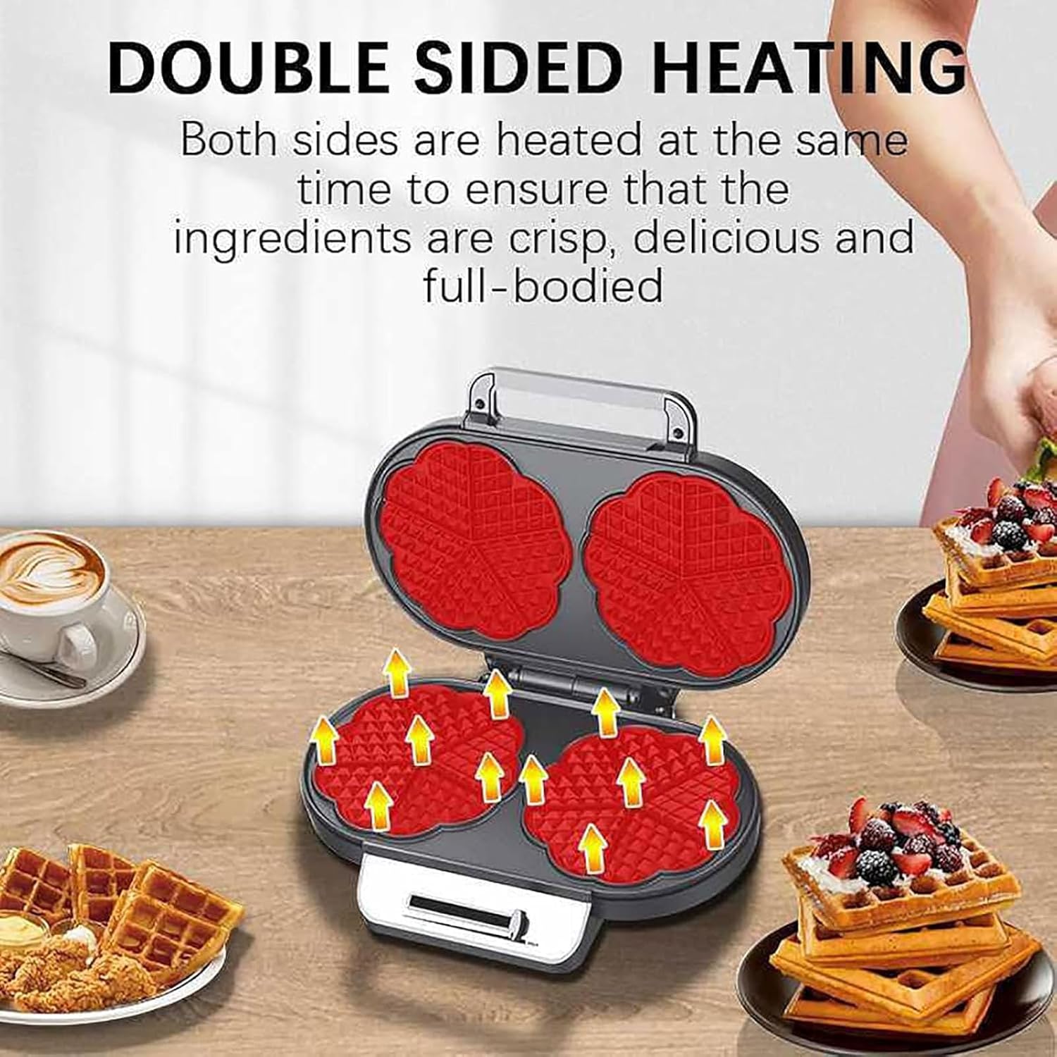 Double Heart Waffle Maker, 1200W Electric Non-Stick Waffle Iron, Compact Design with Temperature Control, Heat-Resistant Handle for Quick & Easy Breakfasts