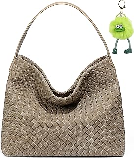 Picksoo Woven Suede Hobo Bag for Women, Fall Woven Purse Slouchy Shoulder Crossbody Bag, Tote Elegant Handbag Satchel for Work Travel