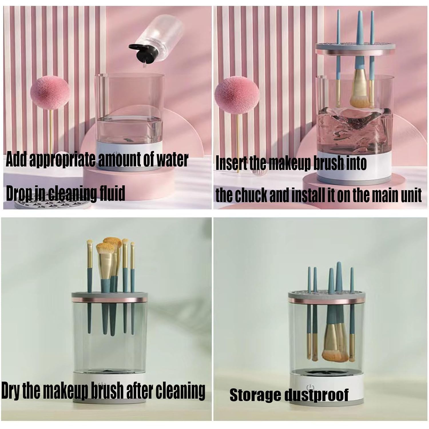 Make-up-Pinselreiniger, elektrischer Make-up-Pinsel-Reiniger, automatischer Pinsel-Profi-Kosmetikpinselreiniger für alle Größen Make-up-Pinsel (weiß)