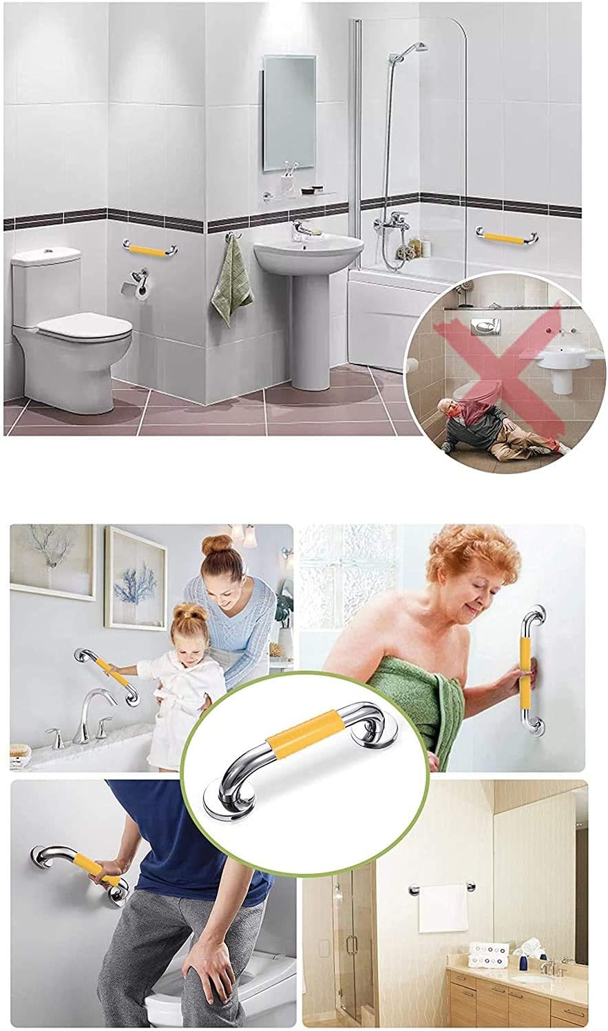 2 Pack Bathroom Handicap Safety Grab Bar Shower Grab Bar Stainless Steel Bathroom Grab Bar Shower Bath Handle Grab Bars for Bathtub Showers 16 Inch 2 Pack (16 in(40cm))