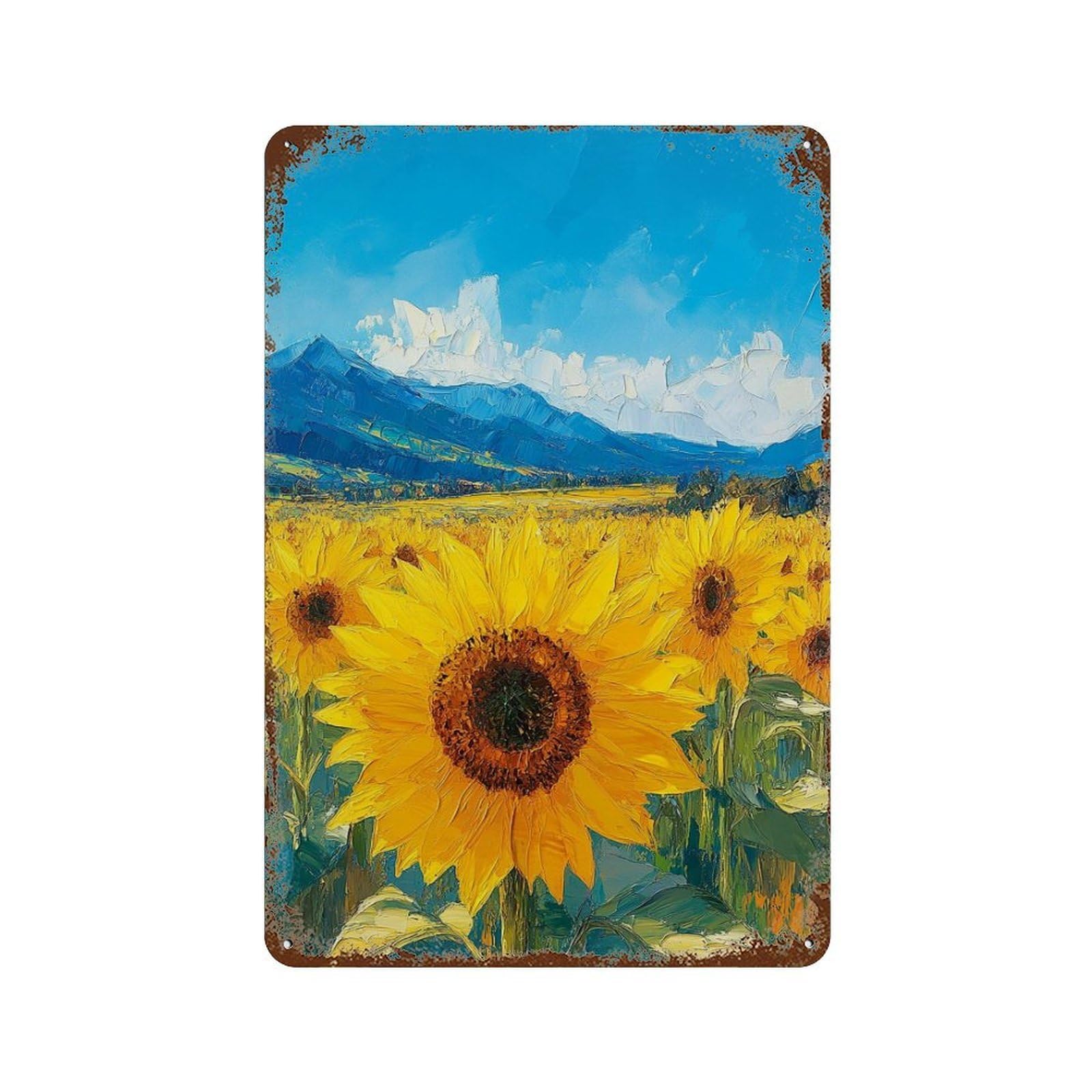 Sunflower Field Painting-8 Vintage Rust Metal Sign 11.8"x7.9", Shabby Chic Decor for Living Room, Hallway And Home Decor
