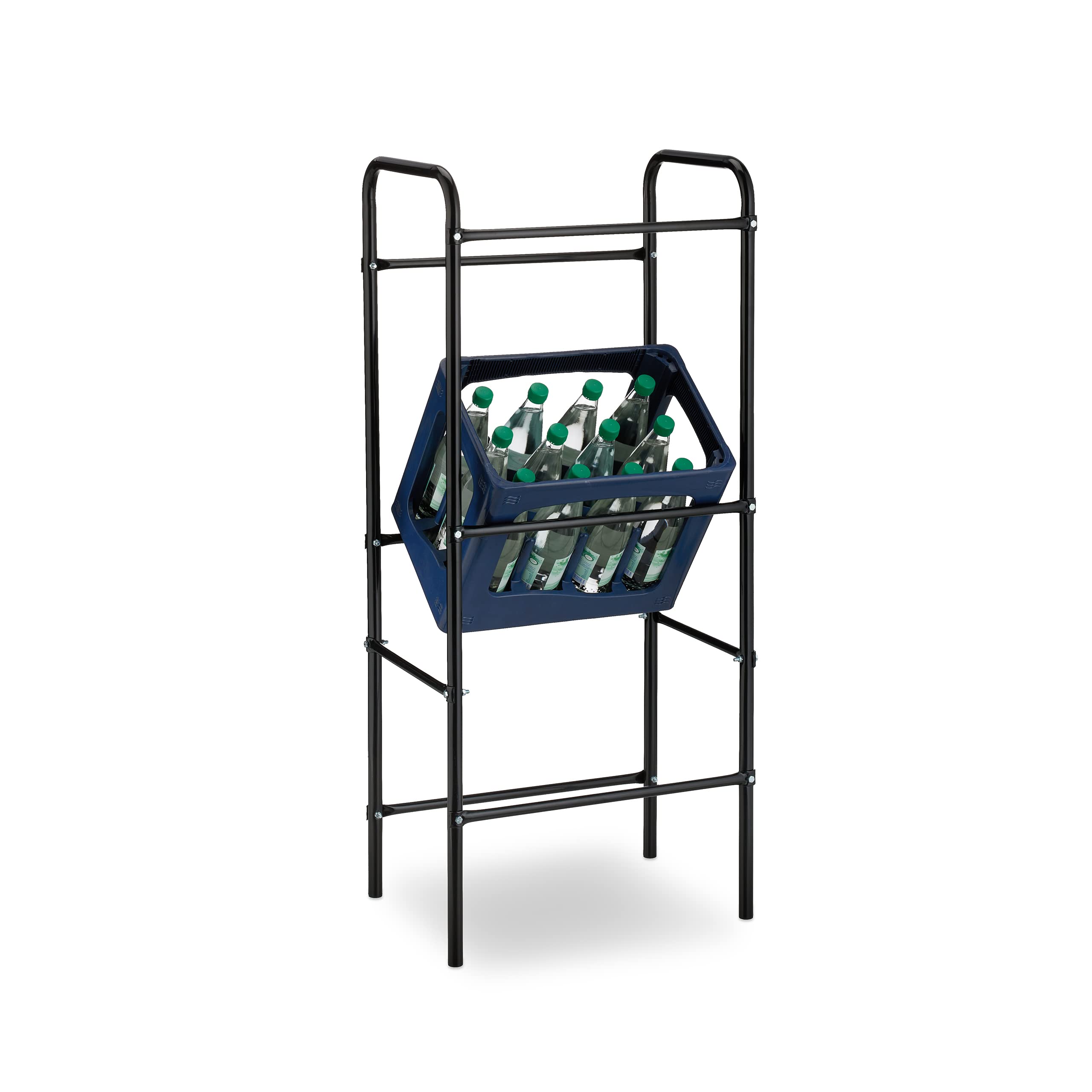 Relaxdays Rangement caisses de Boissons, HxLxP: 116 x 50 x 34 cm, étagères pour 3 bacs, Acier, Support, Noir