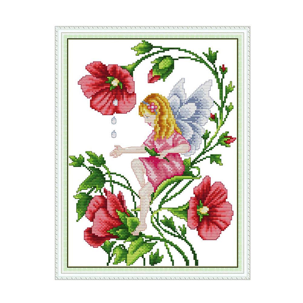 Cross Stitch Embroidery Kits for Adults Kids, WOWDECOR Butterfly Fairy Flowers 11CT Stamped DIY DMC Needlework Easy Beginners