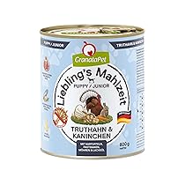 GranataPet Preferito pasto tacchino & coniglio Junior, cibo umido per cani, cibo per cani senza cereali e senza zucchero, alimento completo, 6 x 800 g